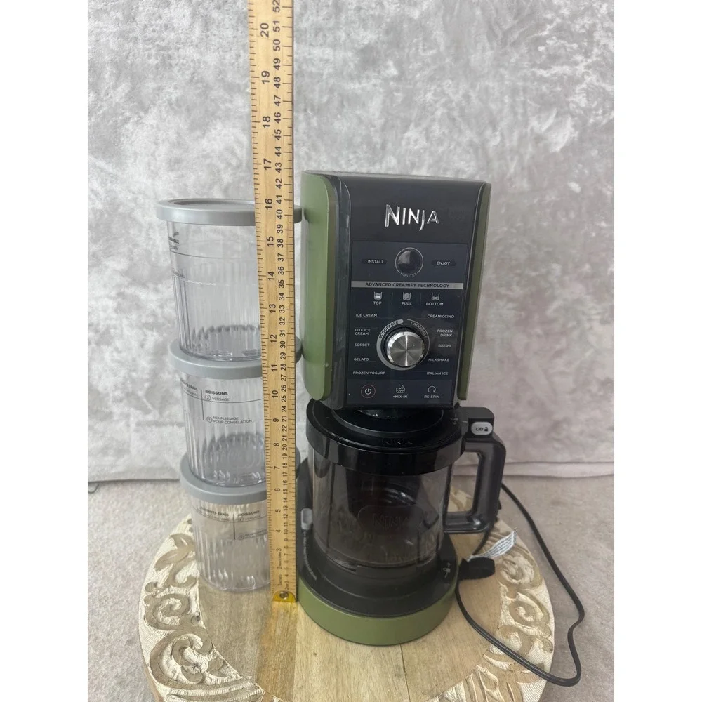 Ninja Creami Deluxe 11-in-1 Frozen Treat Maker NC501 Olive Green Black 24oz Pint